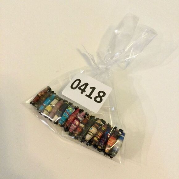 Vintage Womens Multicolor Handmade Recycled Paper Beaded Wristband Bracelet - Picture 7 of 7